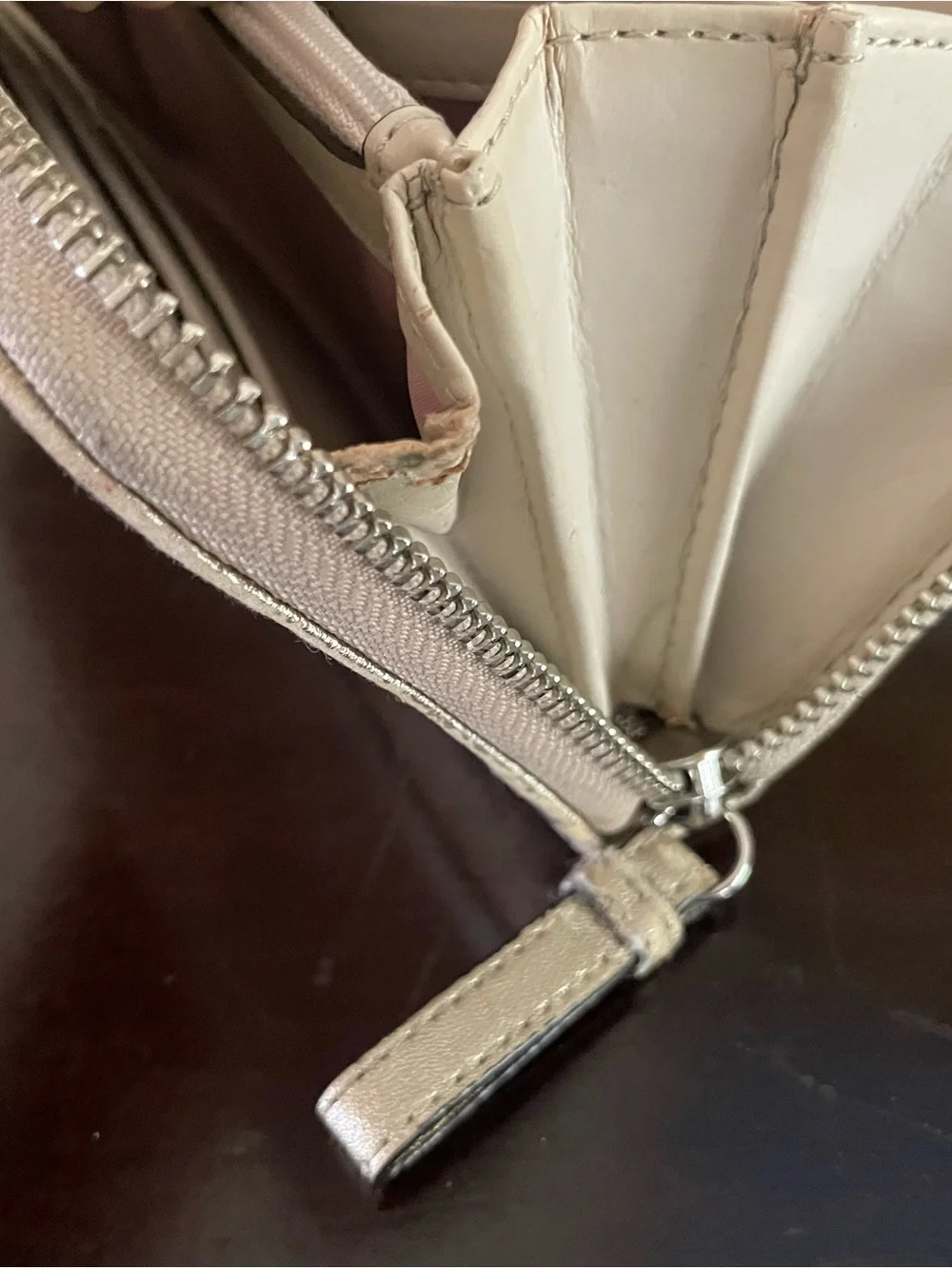 Coach Metallic Trim Signature Canvas Bow Wristlet in Beige